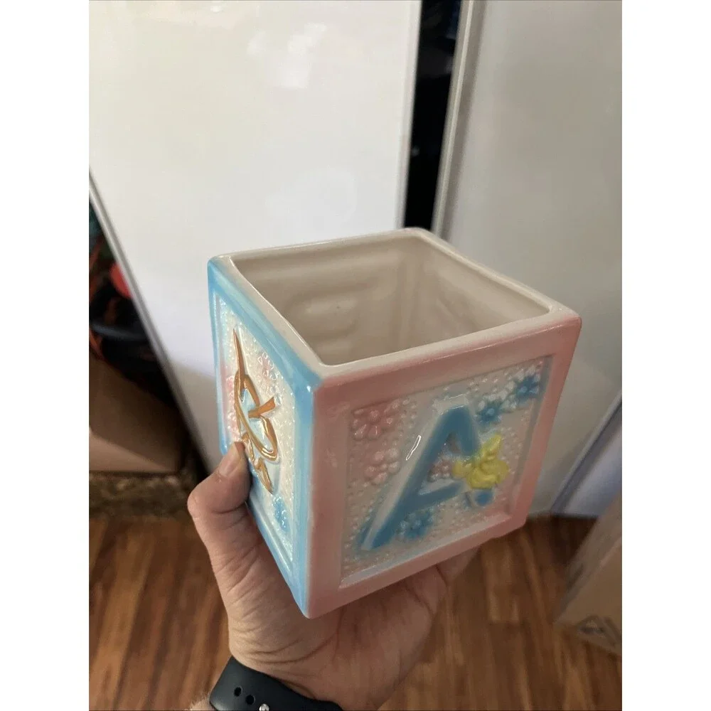 Vintage Pastel Blue and Pink Baby Block Nursery  Planter Rocking Horse Drums